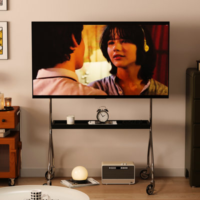 Meuble télé de 60 à 69 pouces, armoire en bois de frêne noir et brun, amovible pour une utilisation multi-scène, rotation à 360 degrés, bureau de divertissement adapté en métal de 70 po, rotatif, réglable à 4 vitesses, pour regarder