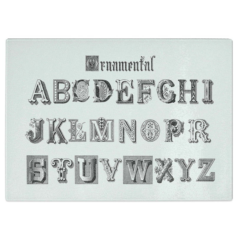 Tempered Glass Ornamental Font Alphabet Chopping Board, 39 cm W x 28.5 cm L