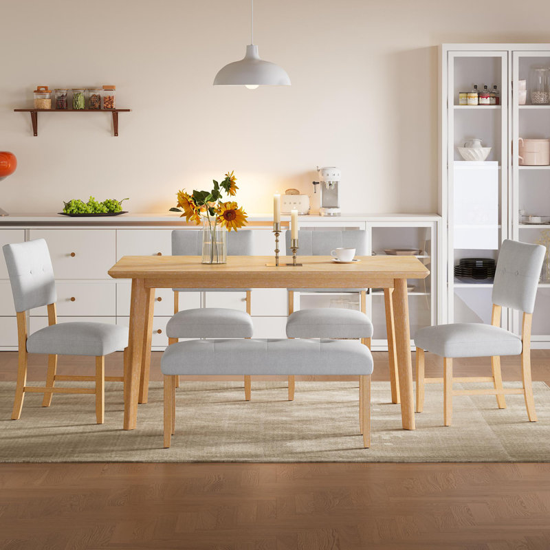 Ensemble de salle à manger 6 pièces avec table rectangulaire, 4 chaises et banc