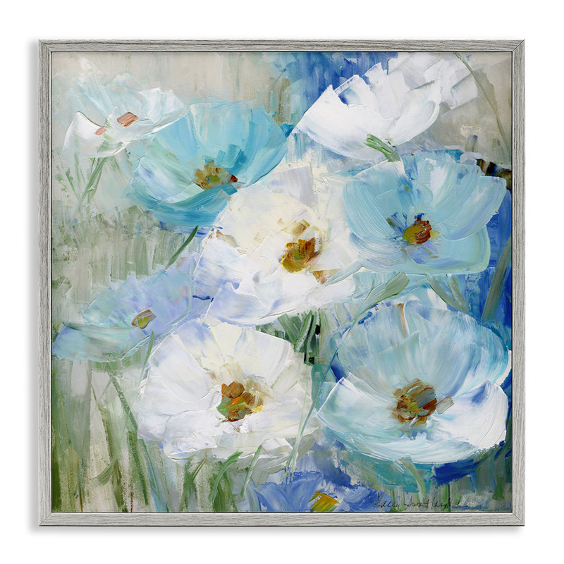 «Blue Spring Poppies», art de la giclée encadrée par Sally Swatland, Estampe numérique Farmhouse, H 17 po x l 17 po
