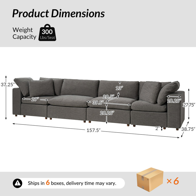 Canapé modulaire rembourré Alberto, Gray Polyester