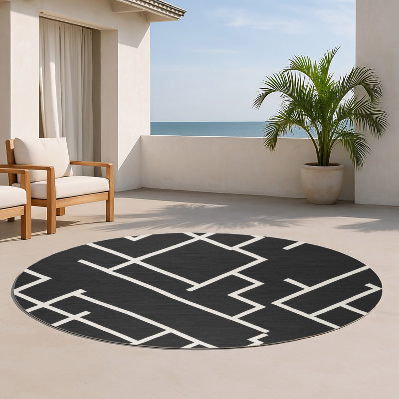 Tapis gris intérieur et extérieur Trellis, Rond 5 pi