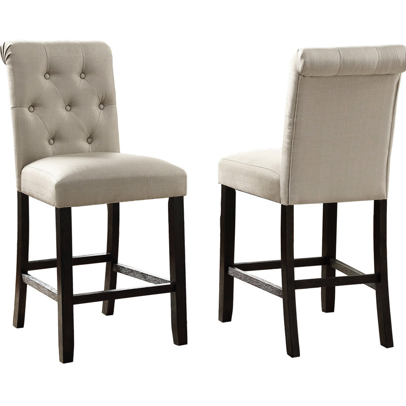 2 tabourets de salle à manger à hauteur de comptoir, tissu brun clair, tabouret avec pieds en bois et 2 pièces