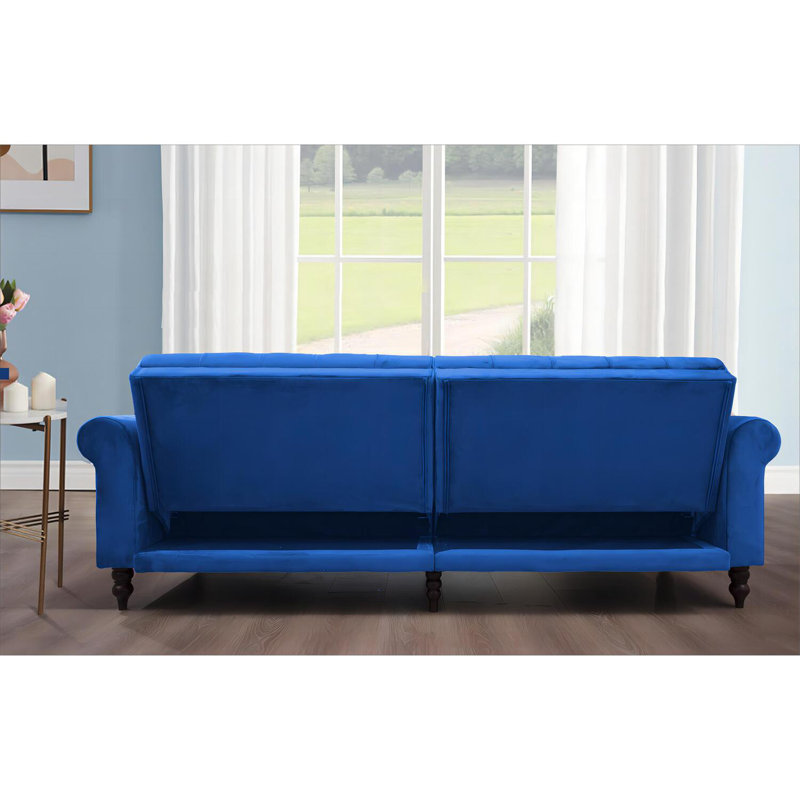 87.8 inchs Convertible Velvet Sofa Bed Sleeper Sofa Futon, Blue Brushed Velvet