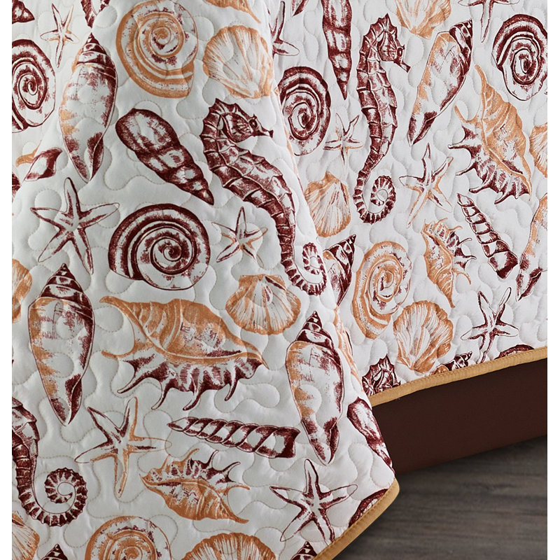Carreiro Polyester Sea Shells Quilt, Twin Quilt + 1 Sham
