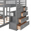 Lit superposé simple et superposé en bois de pin gris, accès au lit supérieur facile par escalier, garde-corps pour, 4 tiroirs de rangement en bois durable, sommeil,-130155721