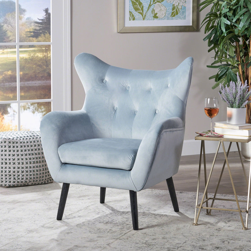 Fauteuil à oreilles rembourré, Gris clair / gris, Noir, H 39,72 po x l 28,47 po x P 34,26 po