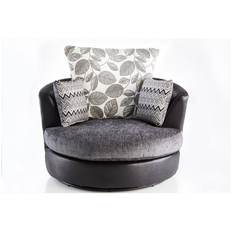 Bui Upholstered Swivel Barrel Chair, Charcoal