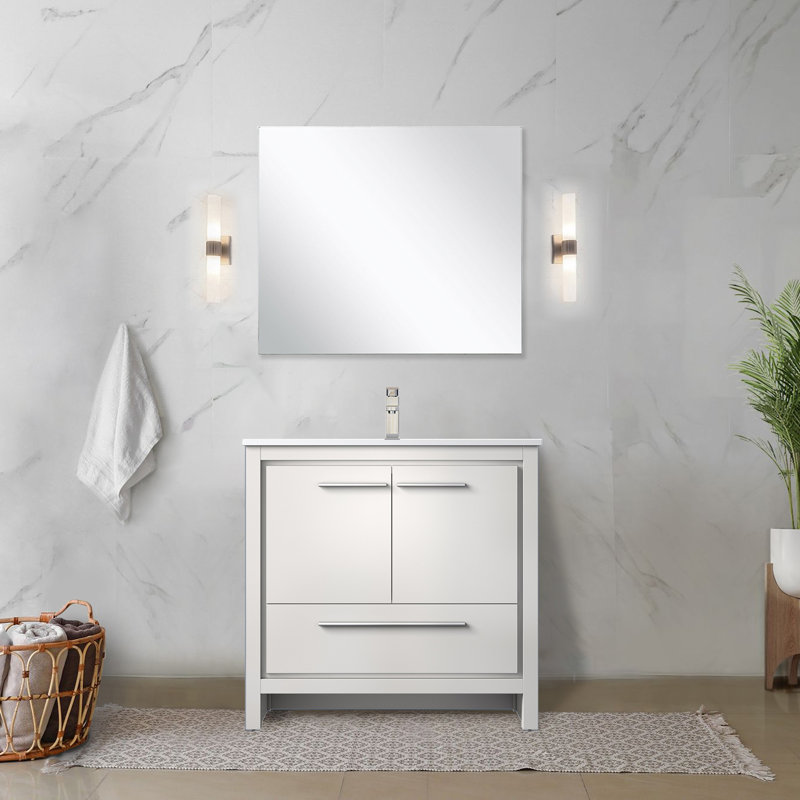 Lafarre 36" W x 20" D Single Bath Vanity Top & Faucet Set, White, White Quartz