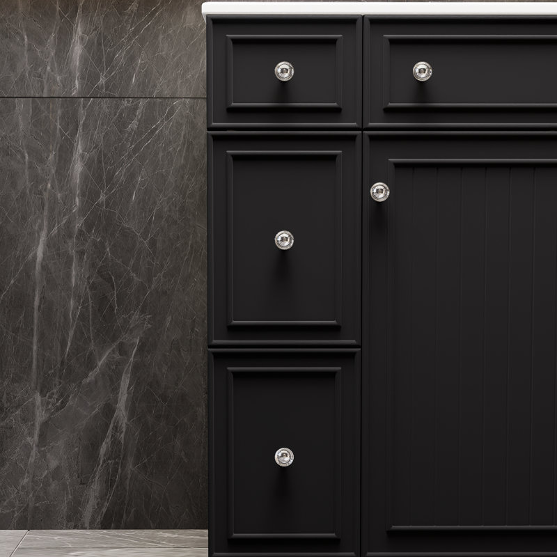 Armoire de salle de bain noire 24 "avec lavabo en céramique, 2 tiroirs, 1 porte, Noir