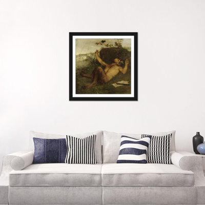Faune sifflant à un merle - reproduction d'art mural - papier d'art encadré