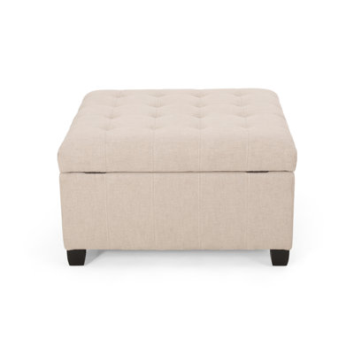 Upholstered Tufted Fabric Storage Ottoman, Wheat