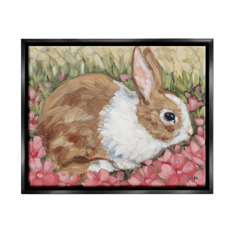 Bunny Pink Spring Blossoms - Peinture, H 25 po x l 31 po x P 1,7 po, Cadre flottant noir de jais