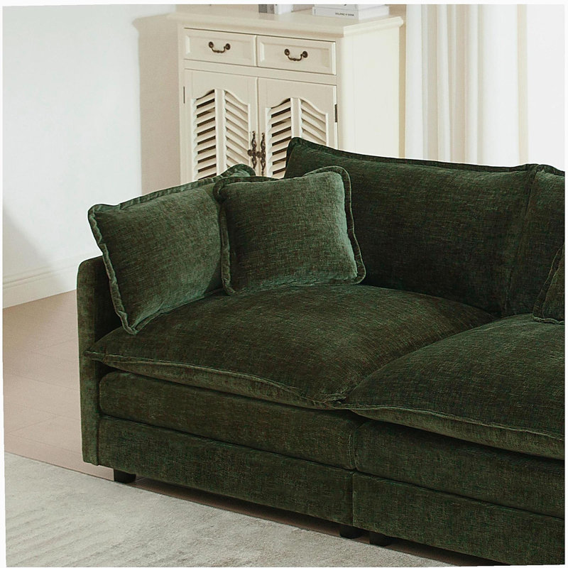 Canapé modulaire en U avec repose-pieds réversible, canapé d'angle convertible 5 places avec 2 repose-pieds, canapé moelleux et minimaliste moderne pour le salon, chenille verte