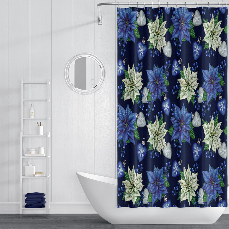 Bolduc Floral Shower Curtain, Blue, White, 93" H x 70" W x 6" D