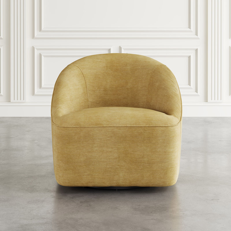 Casimira 30'' Wide Swivel Barrel Chair, Gold Polyester