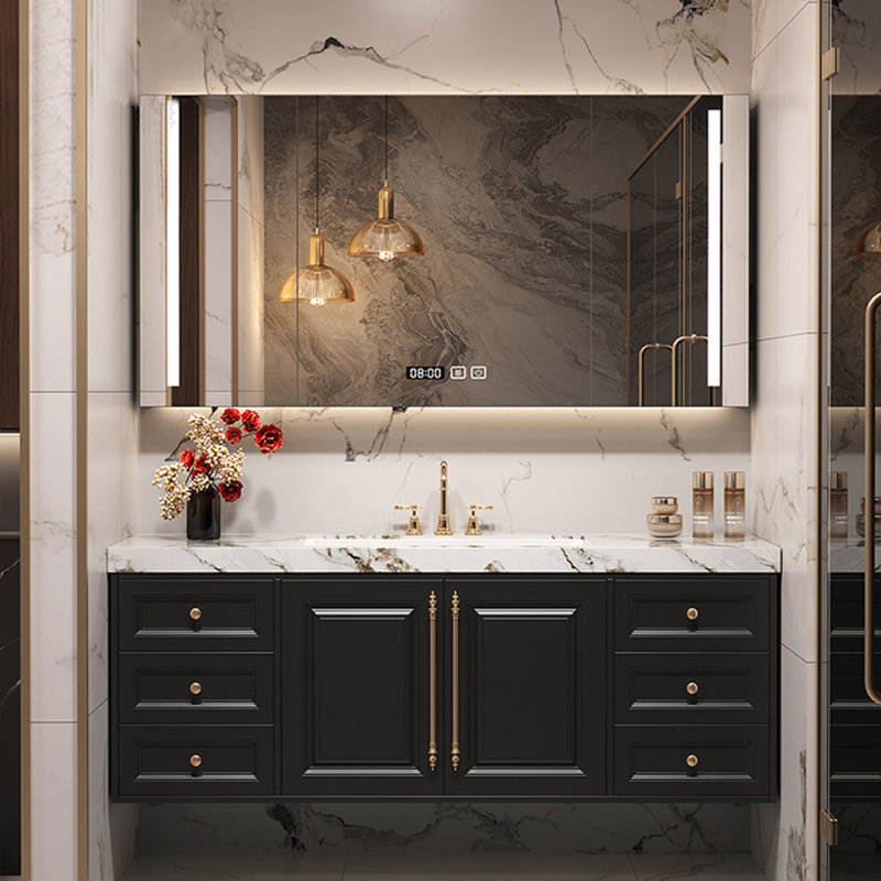 American light luxury style bathroom cabinet, 19.69" H x 47.24" W x 21.65" D, Black