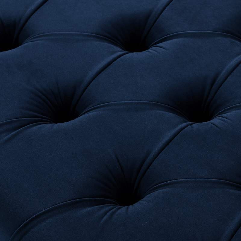 Repose-pieds en lin et velours capitonné Kenny, Velours bleu marine