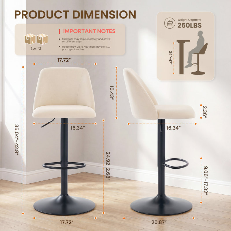 Chaise de salle à manger rembourrée 17,7 "avec pieds en métal et dossier arqué (ensemble de 3), Beige, 3