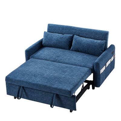 Pull Out Bed With Large Storage & Pillows - 55.1" Blue For Living Room, Bedroom, Apartment Room Adjustable Ports, Pockets And 2 Apartment, Office