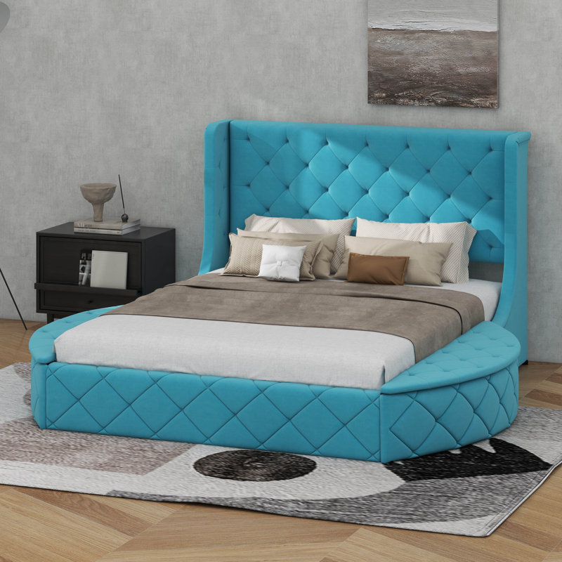 Queen Size Eitelbert Upholstered Storage Bed, Blue