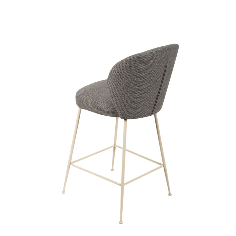 Moderne 2 tabourets de comptoir gris avec dossier solide, repose-pieds pour le confort, pattes en métal blanc contemporain et mat 2, rembourré de mousse, structure de salle à manger aux lignes épurées