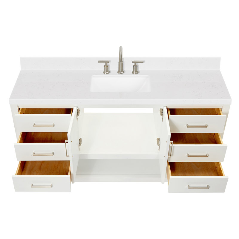 Meuble-lavabo simple 60 po ARIEL Moille, Blanc, Forme rectangulaire
