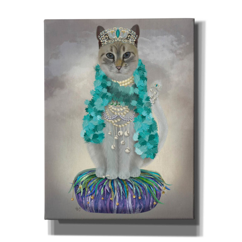 «Grey Cat With Bells, Full» par Fab Funky, art mural sur toile, H 16 po x l 12 po x P 0,75 po
