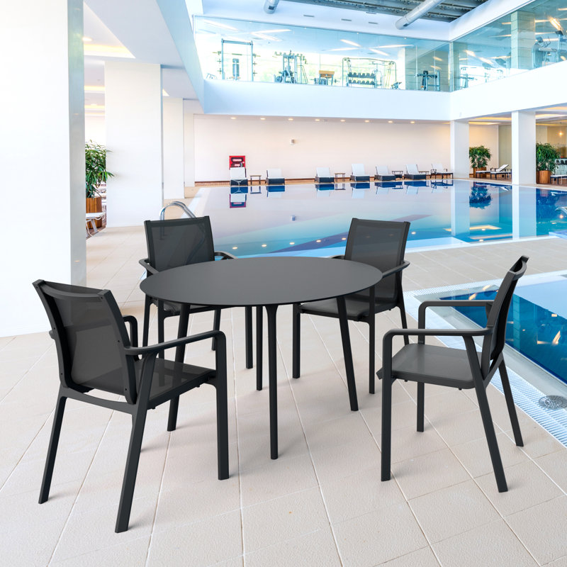 Burt Round Outdoor Dining Table , in. W 47'' in. D, Black