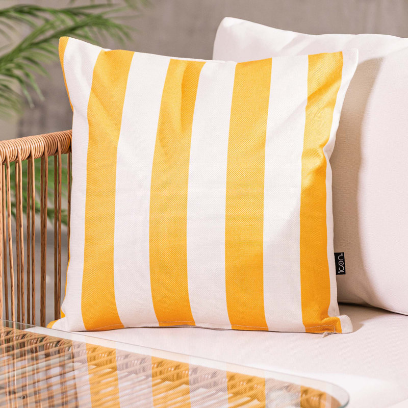 Indoor / Outdoor Square Cushion, Yellow/White Striped