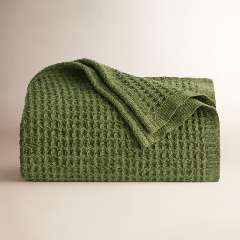 Jeté 100% coton 406 g / m² Literie respirant gaufré GentleSoft ™, Grand lit, Vert olive
