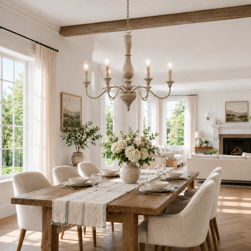 Marcus 6 - Light 29.5“ Farmhouse French Country Candle Style Chandelier, Antique White/ Brown Duplicate
