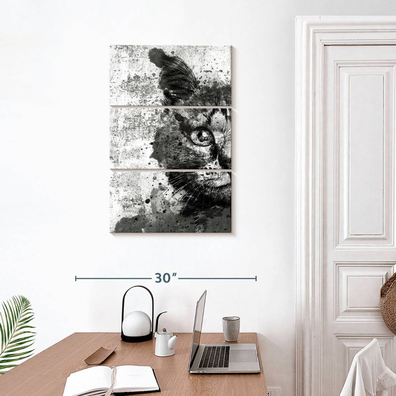 Visage de chat Brampt noir et blanc, H 32 po x l 20 po