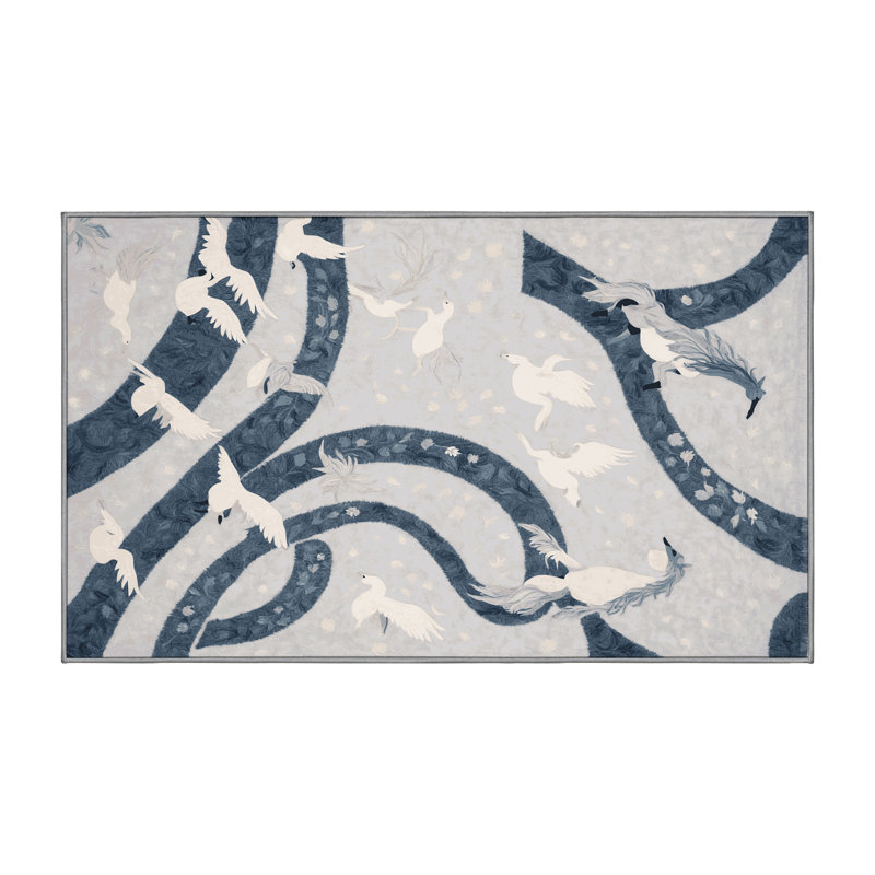 Machine Washable Gray Area Rug, Rectangle 4' x 6'