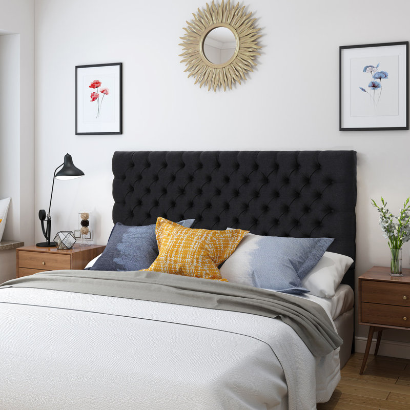 Tête de lit tapissier gris anthracite pour grand lit, avant-gardiste moderne, Gris anthracite