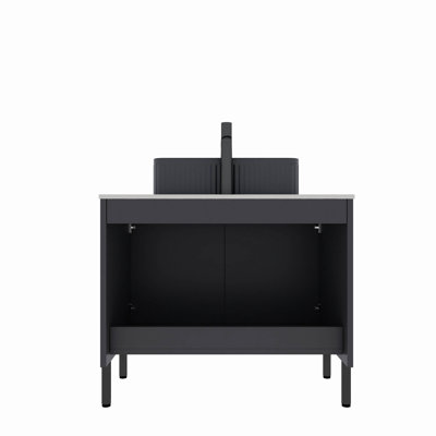 30" Freestanding Sintered Stone Countertop and Plywood Cabinet with Two Doors, NO Basin, NO Faucet and Sink Cover