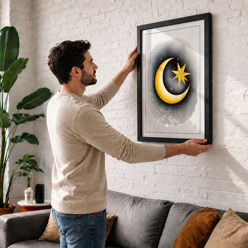 Moonlit Star Minimalist - Print, A4 - 29.7 x 21.0 cm, White
