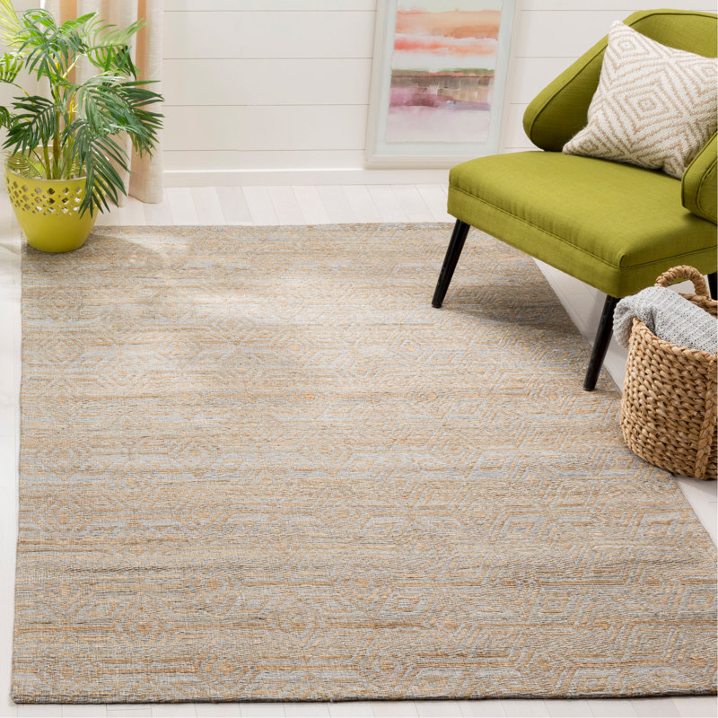 Tapis gris / sable tissé à la main Aderyn, Rectangle 5 pi x 8 pi
