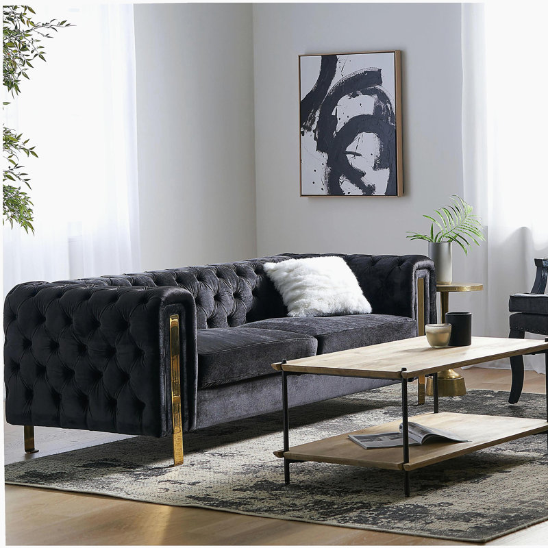 Canapé confortable à 3 places avec dossier et accoudoirs capitonnés Mirod, moderne pour le salon