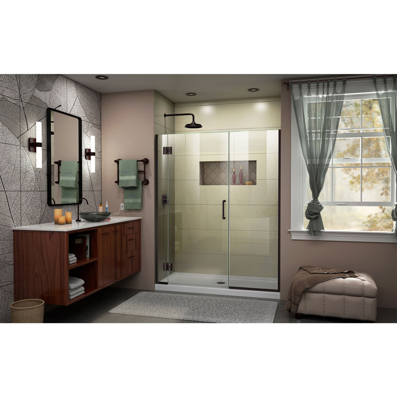 DreamLine Unidoor-X 46 - 46.5 inch W x 72 inch H Frameless Hinged Shower Door in Oil Rubbed Bronze, Reversible, 46.5"