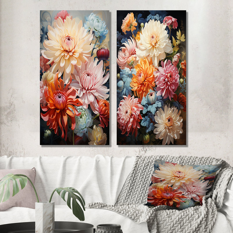 Mums Organic Flow Curved Stems - ensemble d'art mural en métal 2 pièces, H 32 po x l 32 po