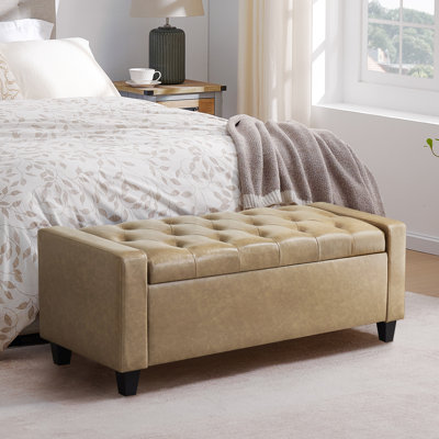 Banc de rangement rembourré en similicuir de 48,8 po