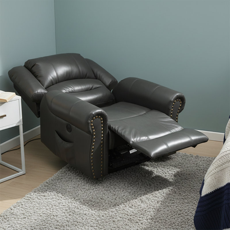 Fauteuil inclinable rembourré en cuir Vintage Power avec base relevable et fonction de massage chauffant, Similicuir gris