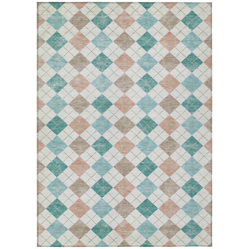 Machine Washable Indoor/Outdoor Kaczor ACN2238 Geometric Rug, Rectangle 5' x 7'6"