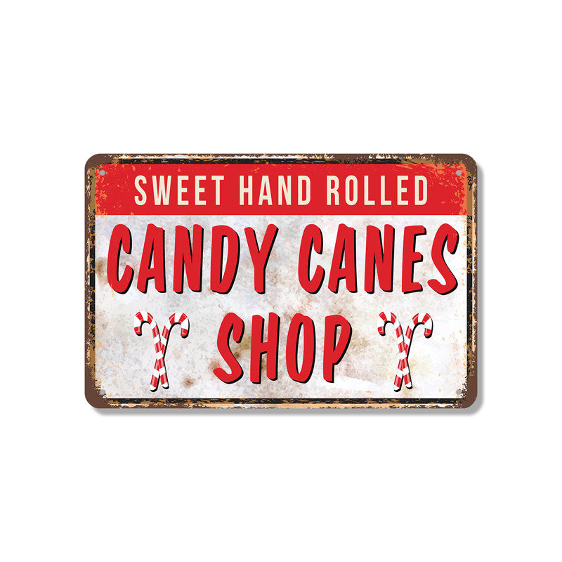 Enseigne de fantaisie en aluminium 18 po x 24 po Candy Cane Shop