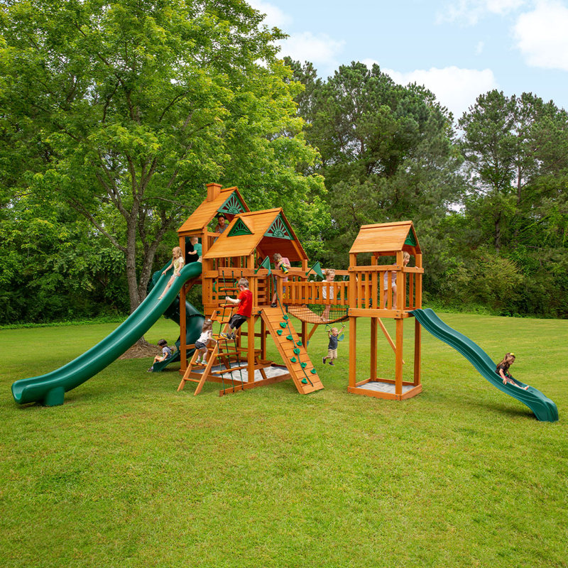Treasure Trove II Swing Set - Professional Installation Available, Natural, Tongue and Groove Wood Roof, Yes