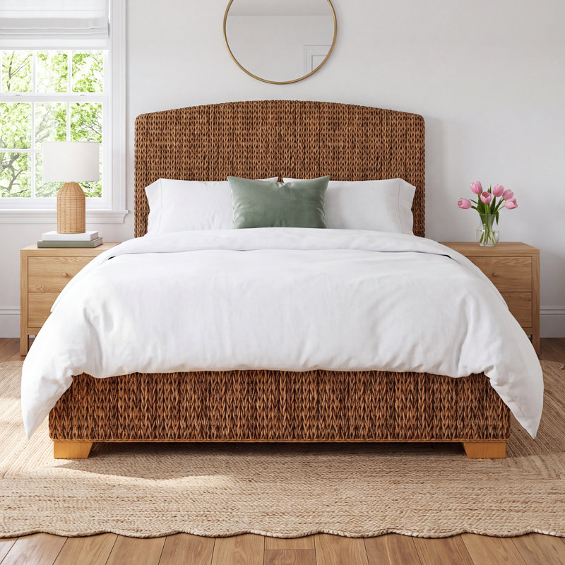 Arleen Banana Leaf Eastern King Panel Bed Amber, King