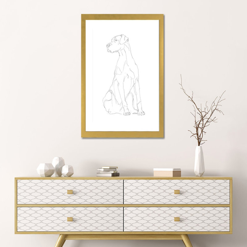 «Dog Contour II» par Ethan Harper - reproduction d'art, H 24 po x l 16 po x P 1 po, Papier encadré doré, Blanc