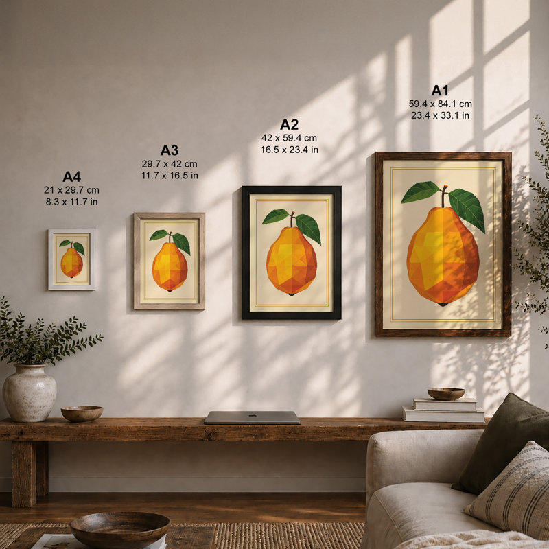 Geometric Pear Study Modern - Framed Print, Walnut, A4 - 29.7 x 21.0 cm