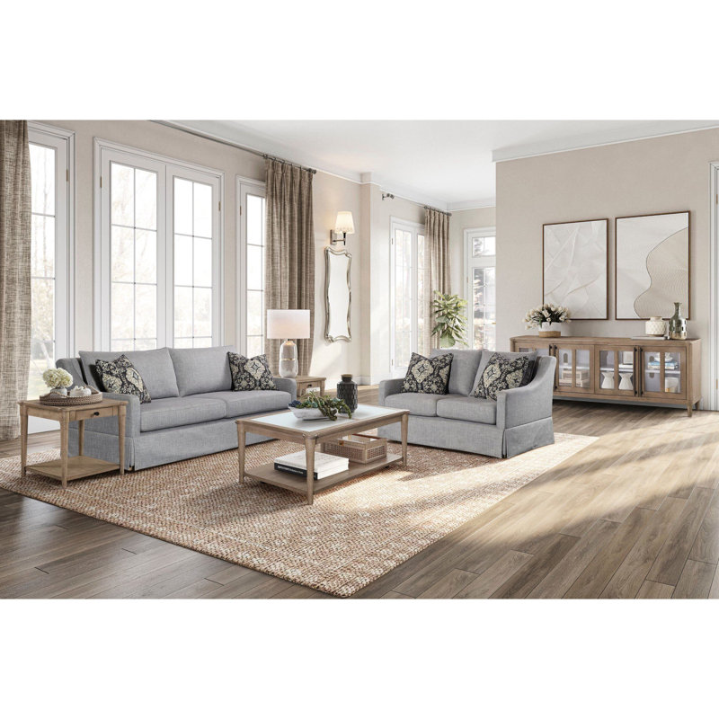 3 sièges gris avec coussins réversibles, jupe et 2 coussins réversibles